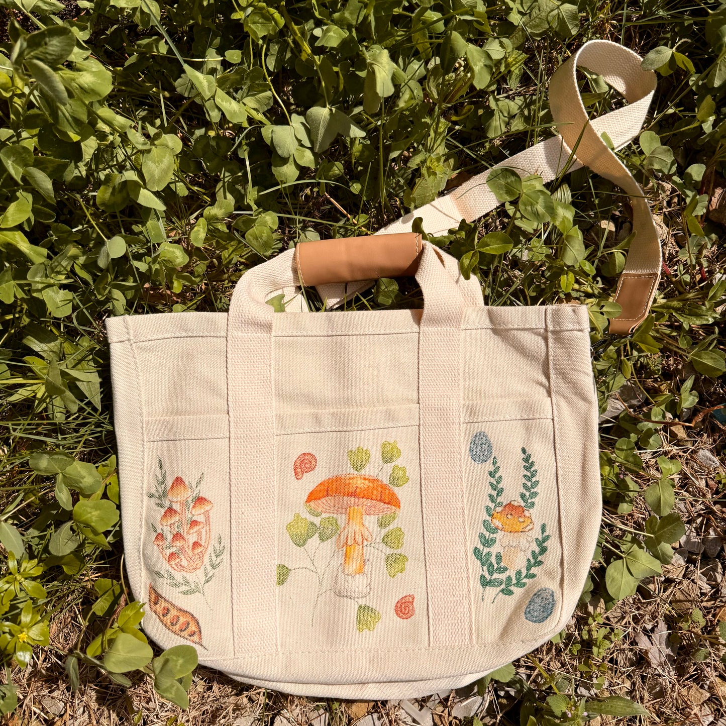 Hand Drawn Nature Themed Canvas Crossbody Bag