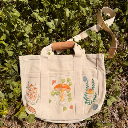 Hand Drawn Nature Themed Canvas Crossbody Bag