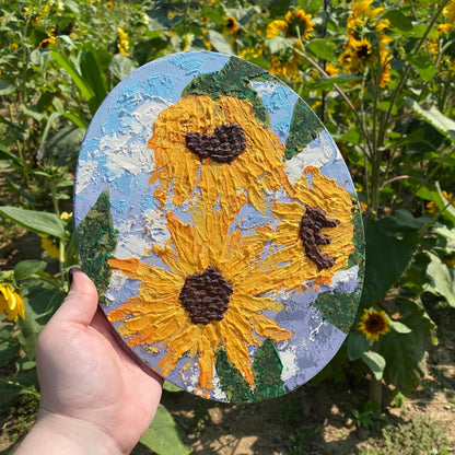 Hand Painted Textured Sunflower Painting Acrylic on Canvas Using Palette Knife