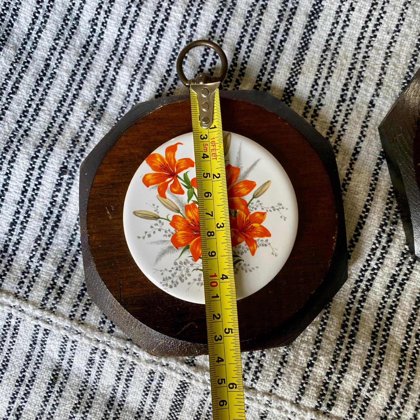 Vintage Floral Trivet Tiles on Wooden Base - Wall Hanging