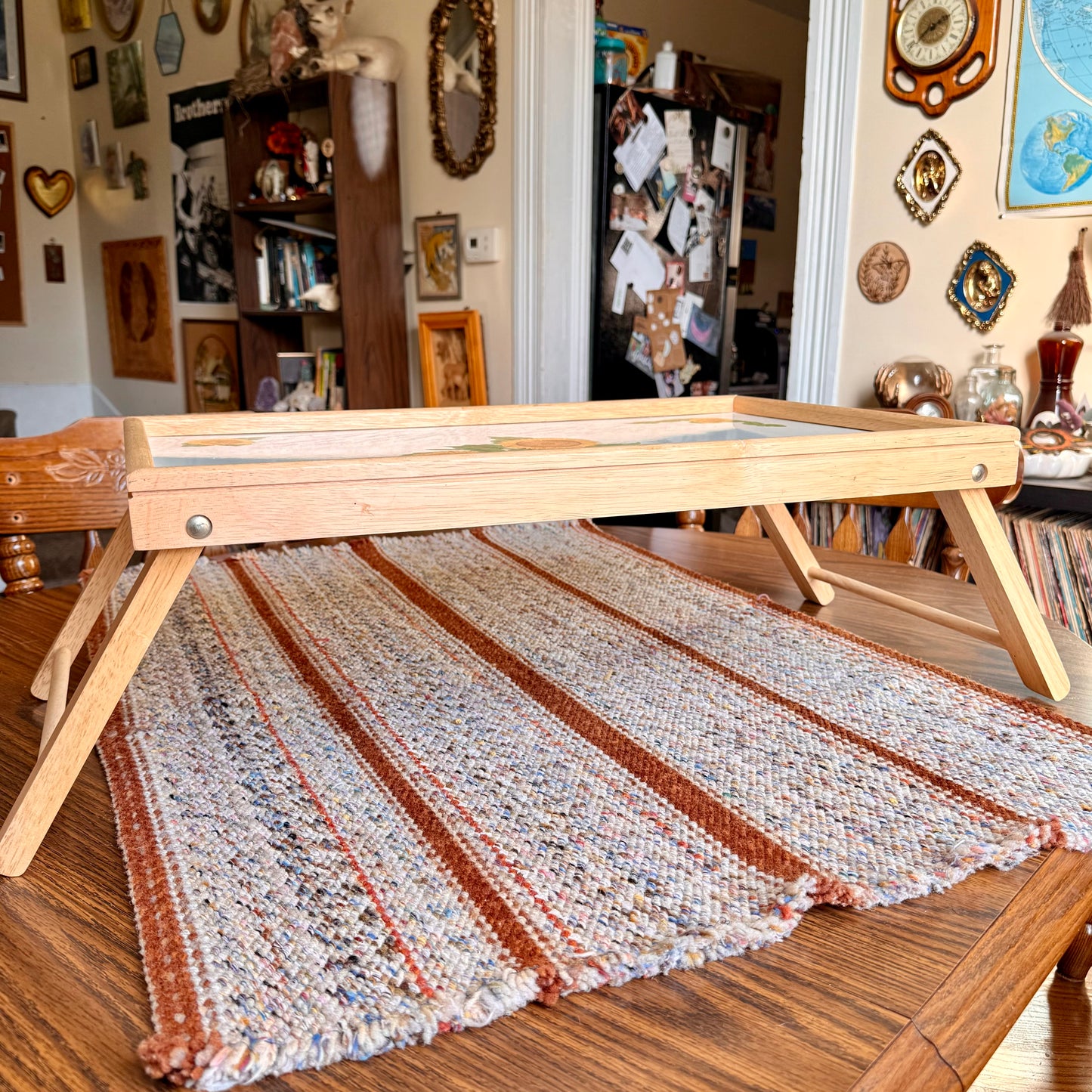 Vintage Sunflower Floral Motif Lap Desk Tray Table TV Tray