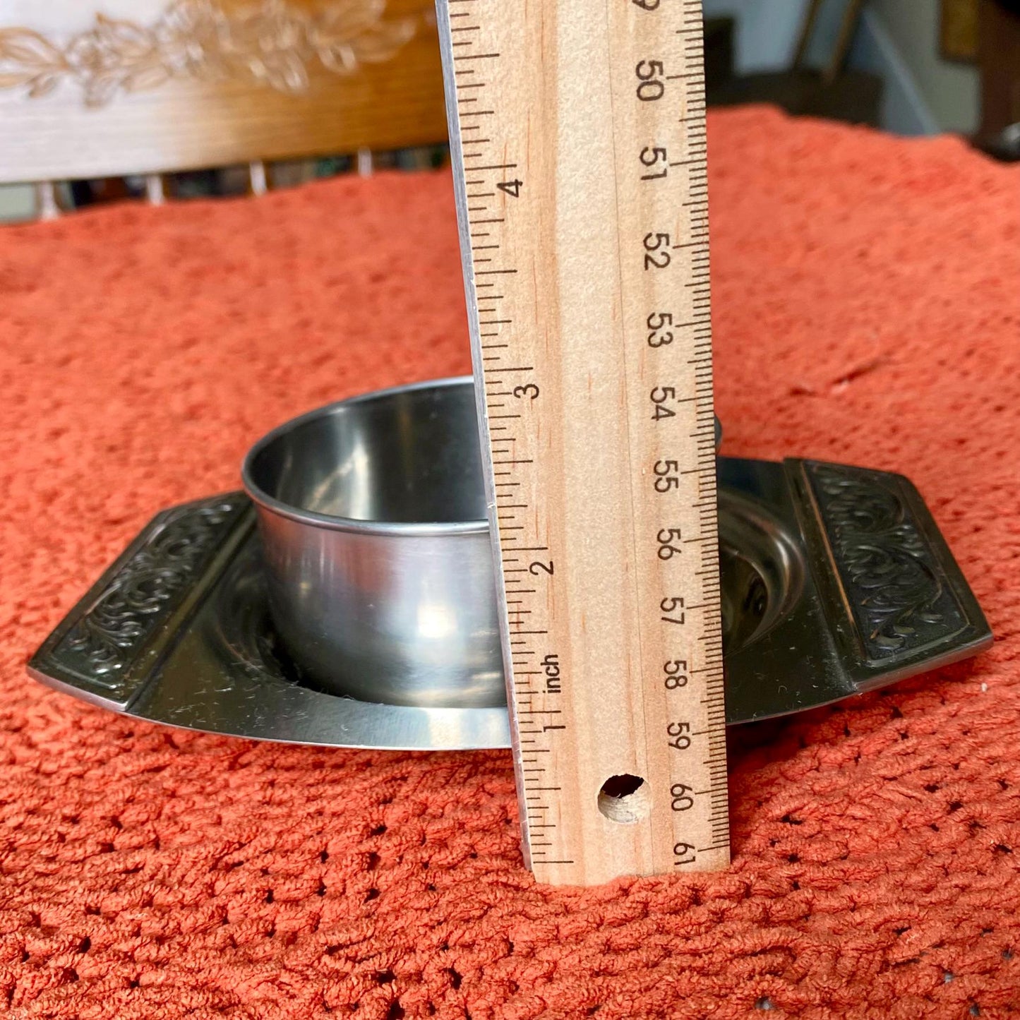 Vintage Mid-Century Modern International Stainless Steel Ornate Chip and Dip Tray