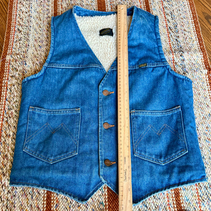 Maverick Automaticks Vintage 70s Blue Denim Sherpa Lined Vest