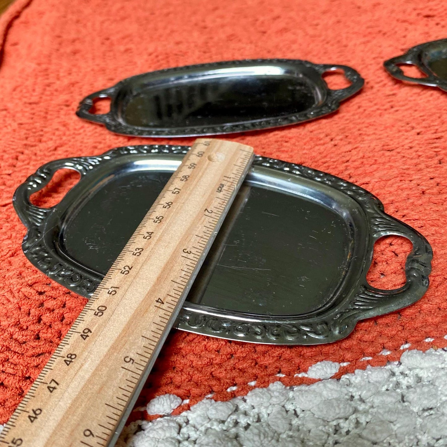Set of THREE Mini Ornate Metal Trinket or Dessert Trays