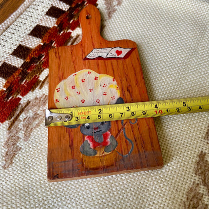 Vintage Hand-Painted Wooden Cutting Board Featuring Baking Mouse