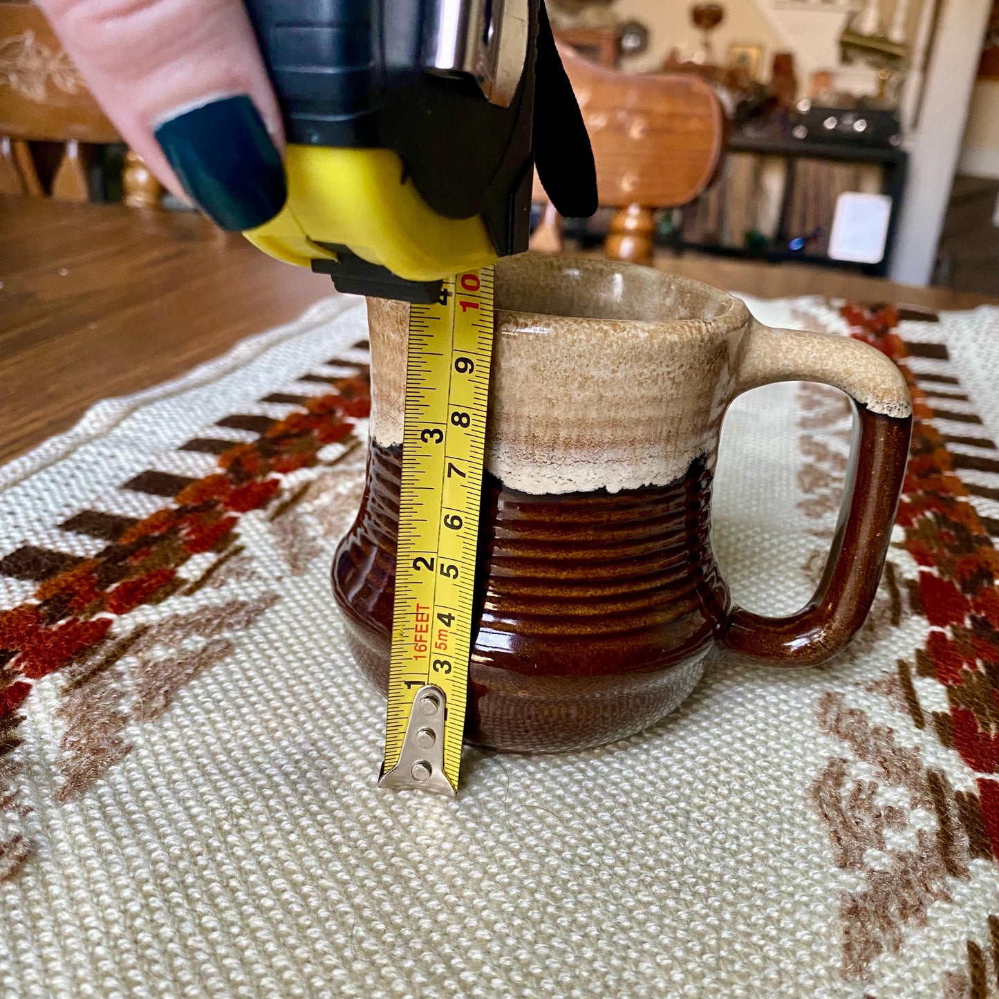 Vintage Mid Century Modern Brown And Tan Stoneware Mug