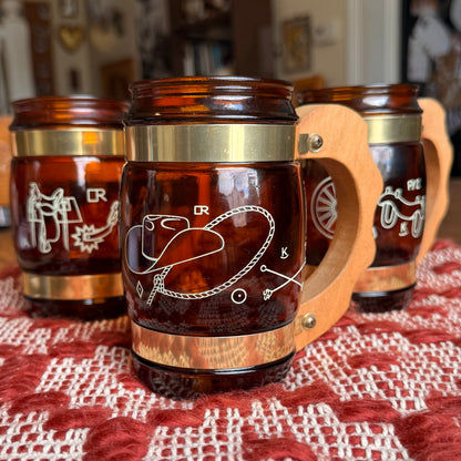 Set of Three Vintage Siesta Ware Cowboy Western Themed Barrel Mugs
