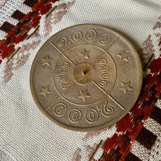 Vintage Brass 2000s Themed Pillar Candle Holder Plate