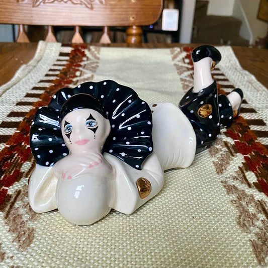 Vintage Hand Painted Ceramic Pierrot Clown Figurine - 80s