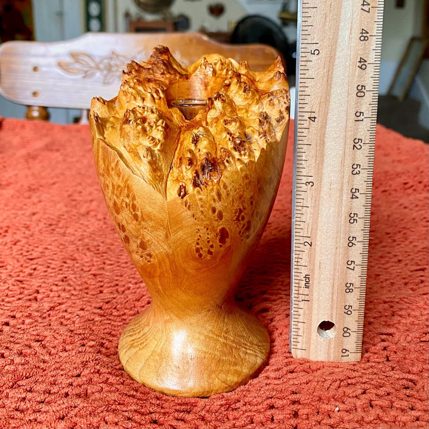Vintage Mid-Century Modern Handmade Natural Edge Burlwood Bud Vase