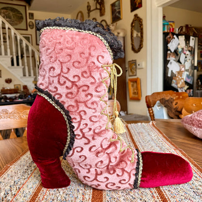 Vintage Velvet Victorian Style Boot and Hat Throw Pillows