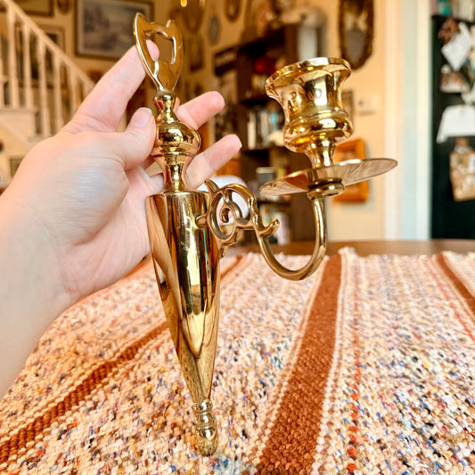 Vintage Mid-Century Modern Brass Wall Sconce Taper Candle Holder