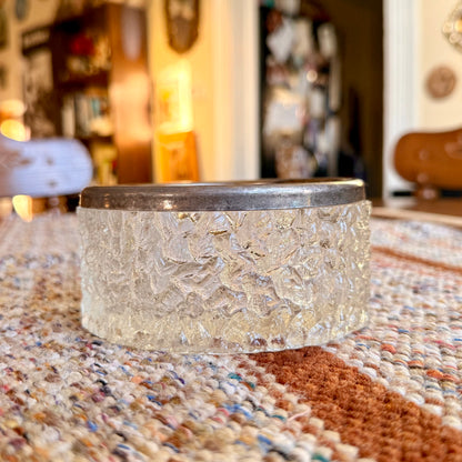 Vintage MidCentury Modern Davidson Brama Luna Crystal Glass Bowl with Silver Rim