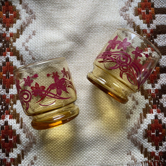 Vintage MCM Pair of Floral Stacking Glasses
