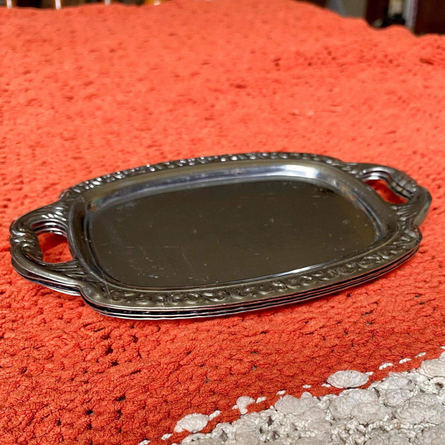 Set of THREE Mini Ornate Metal Trinket or Dessert Trays