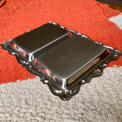 Vintage Metal 2-Compartment Serving Tray / Trinket Tray