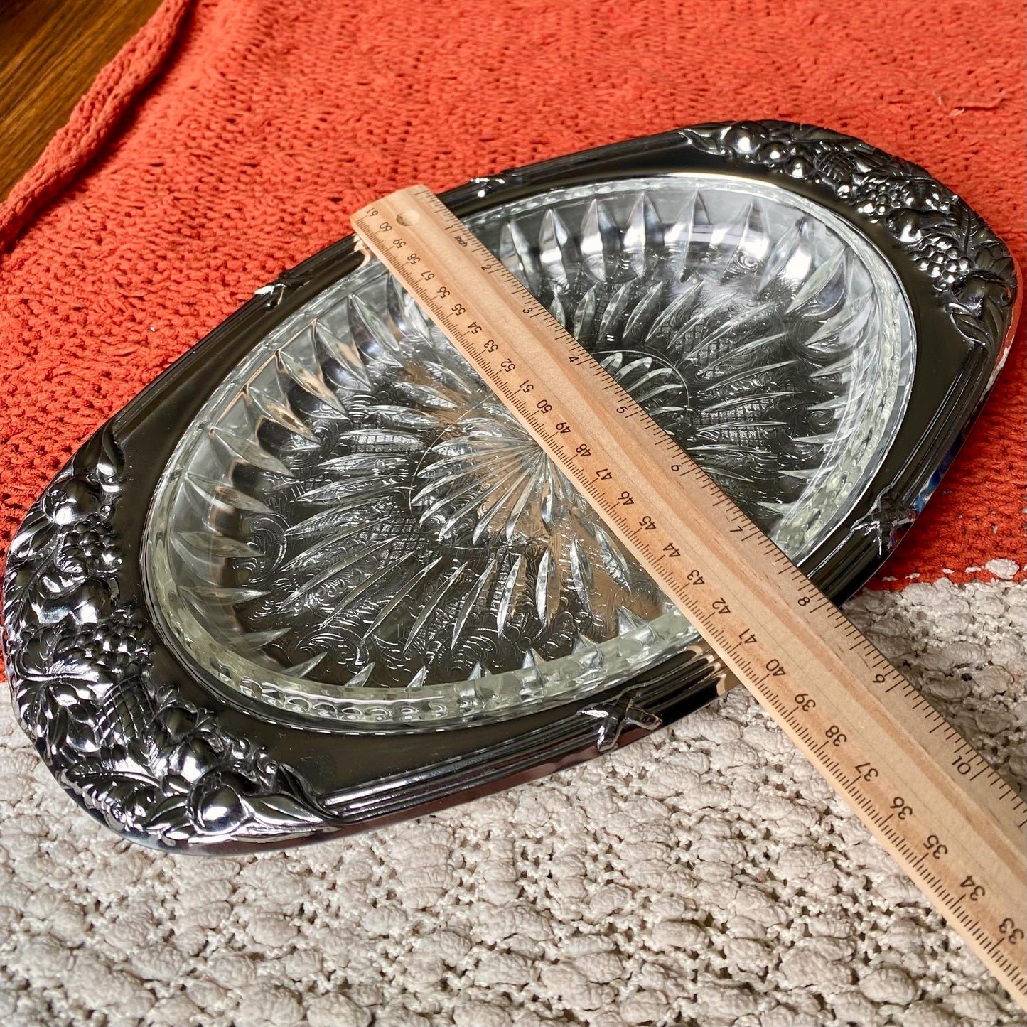 Vintage Shelton-Ware Metal Serving / Trinket Tray with Removable Glass Insert