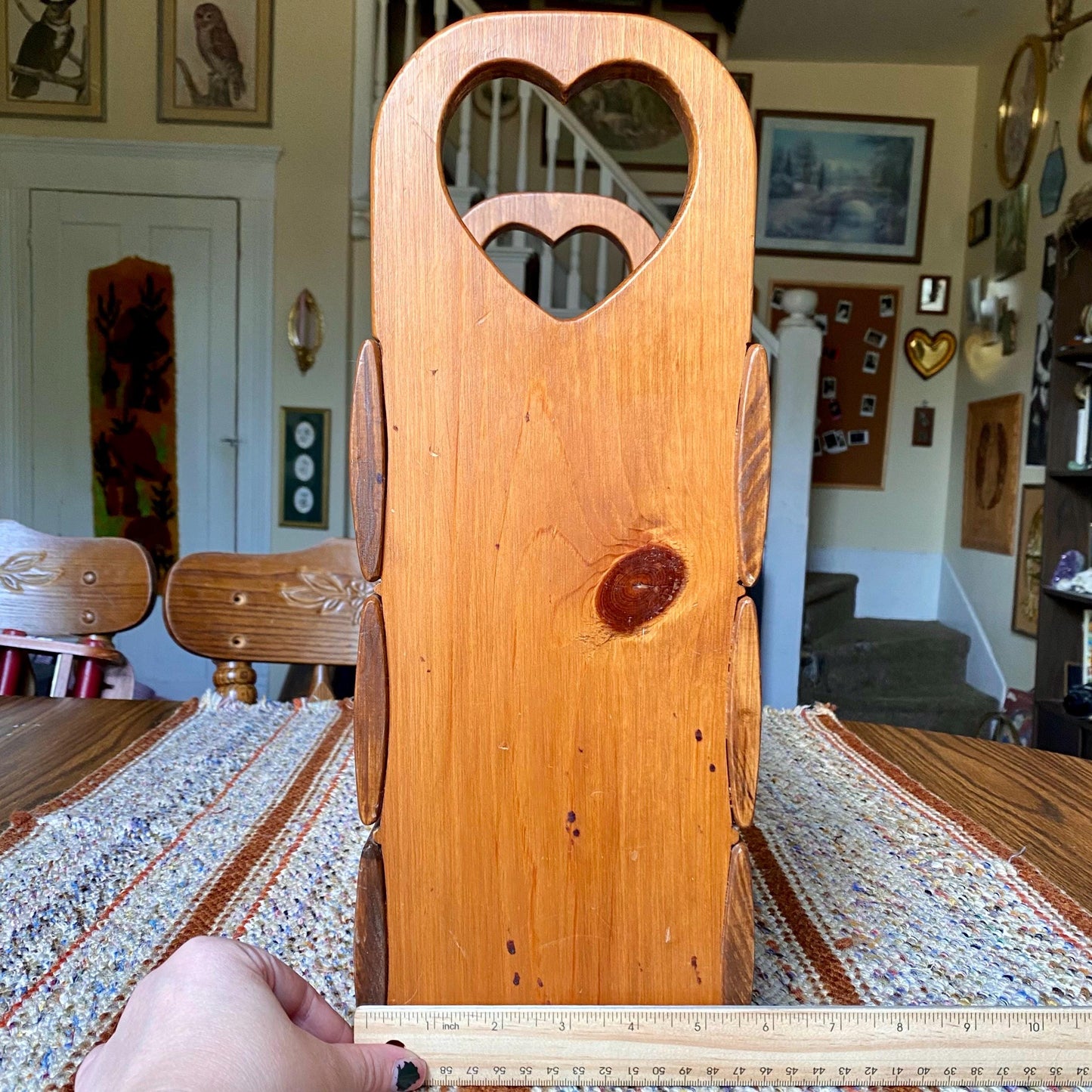 Handmade Vintage Solid Wood Magazine Holder with Heart Cut Outs