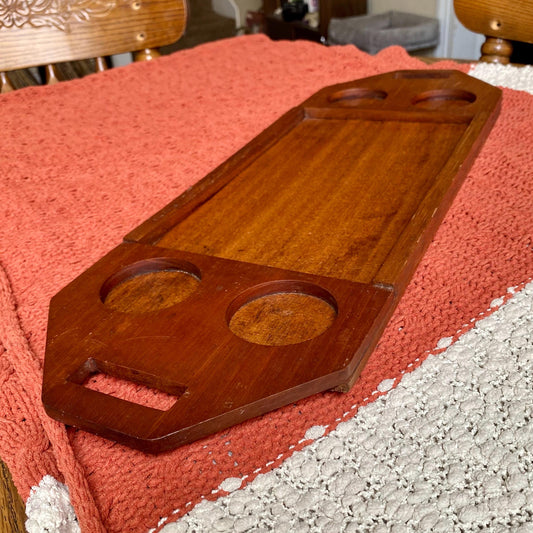 Vintage Mid-Century Modern Teak Wood Serving 4 Person Tray