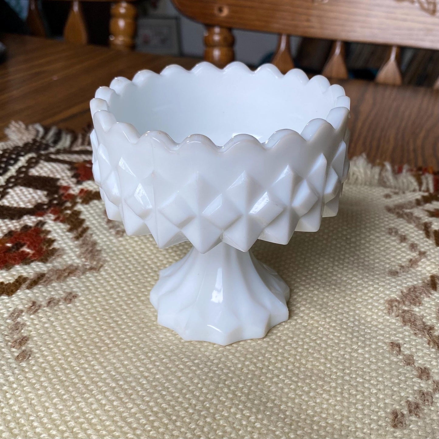 L.E. Smith Carousel Milk Glass Candy Dish (Missing Lid)