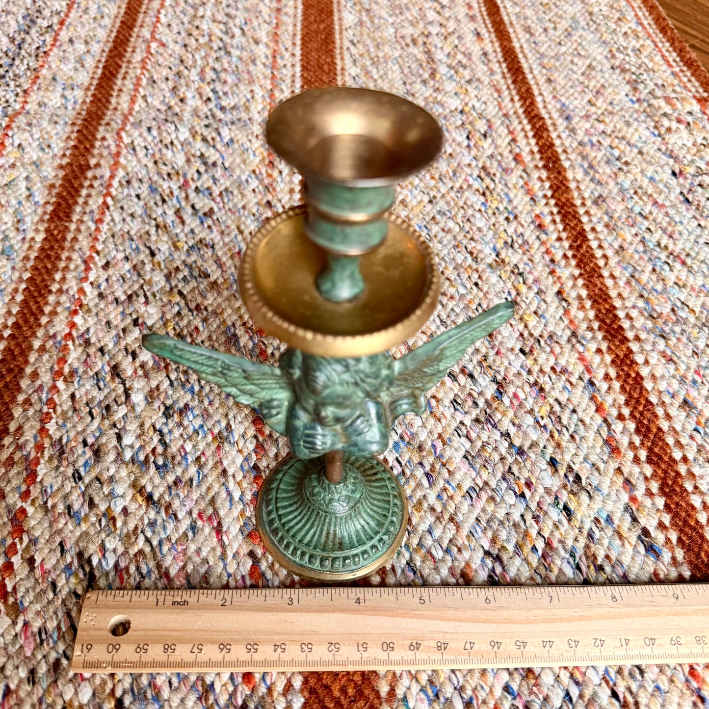 Vintage Brass and Copper Patinated Cherub Angel Candlestick Holder