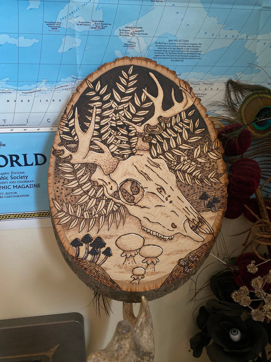 8.5x11” Deer Skull in The Forest Pyrography Woodburning