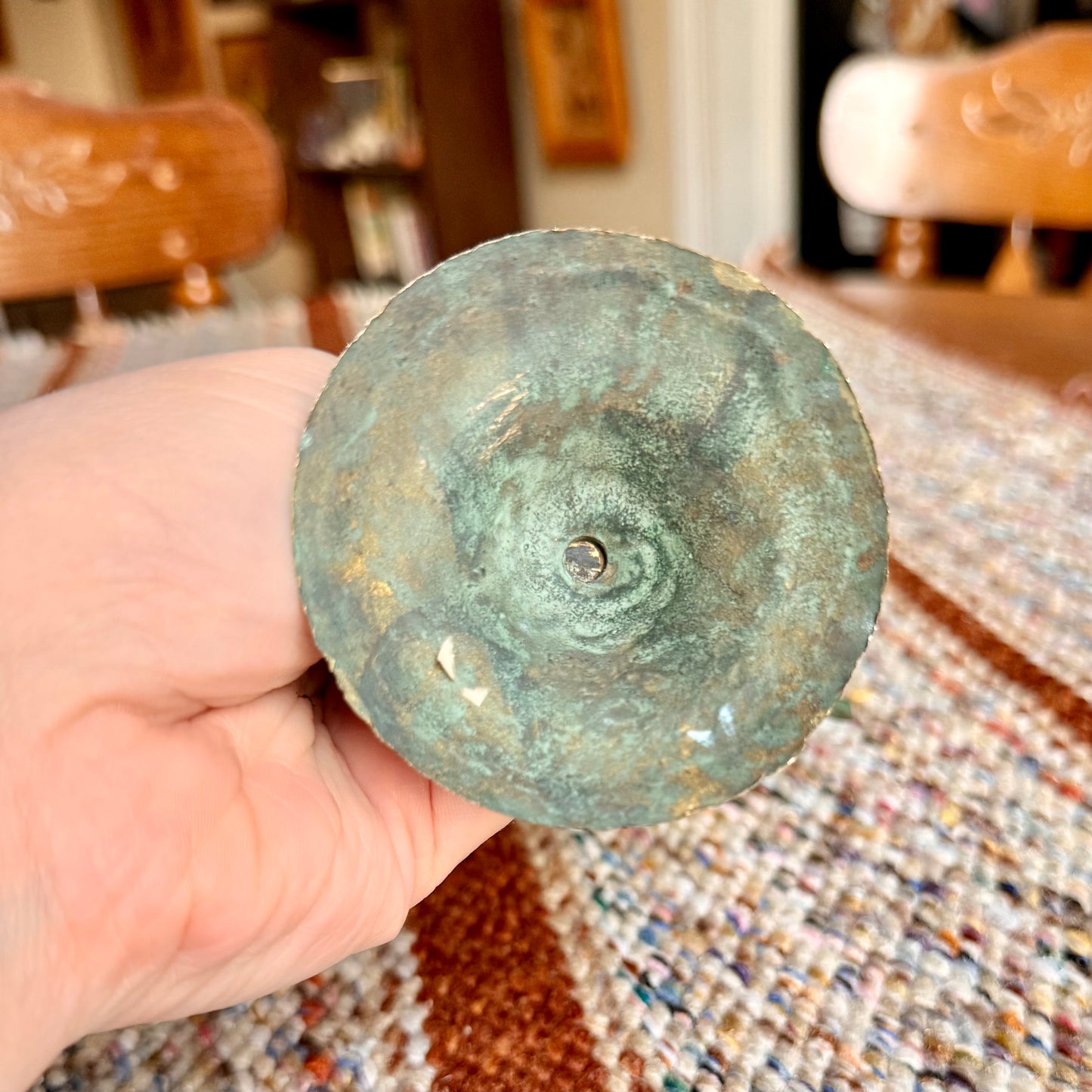 Vintage Brass and Copper Patinated Cherub Angel Candlestick Holder