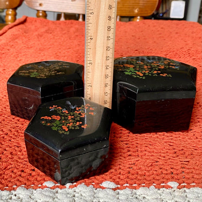 Set of 3 Vintage Asian Style Floral Nesting Trinket Boxes