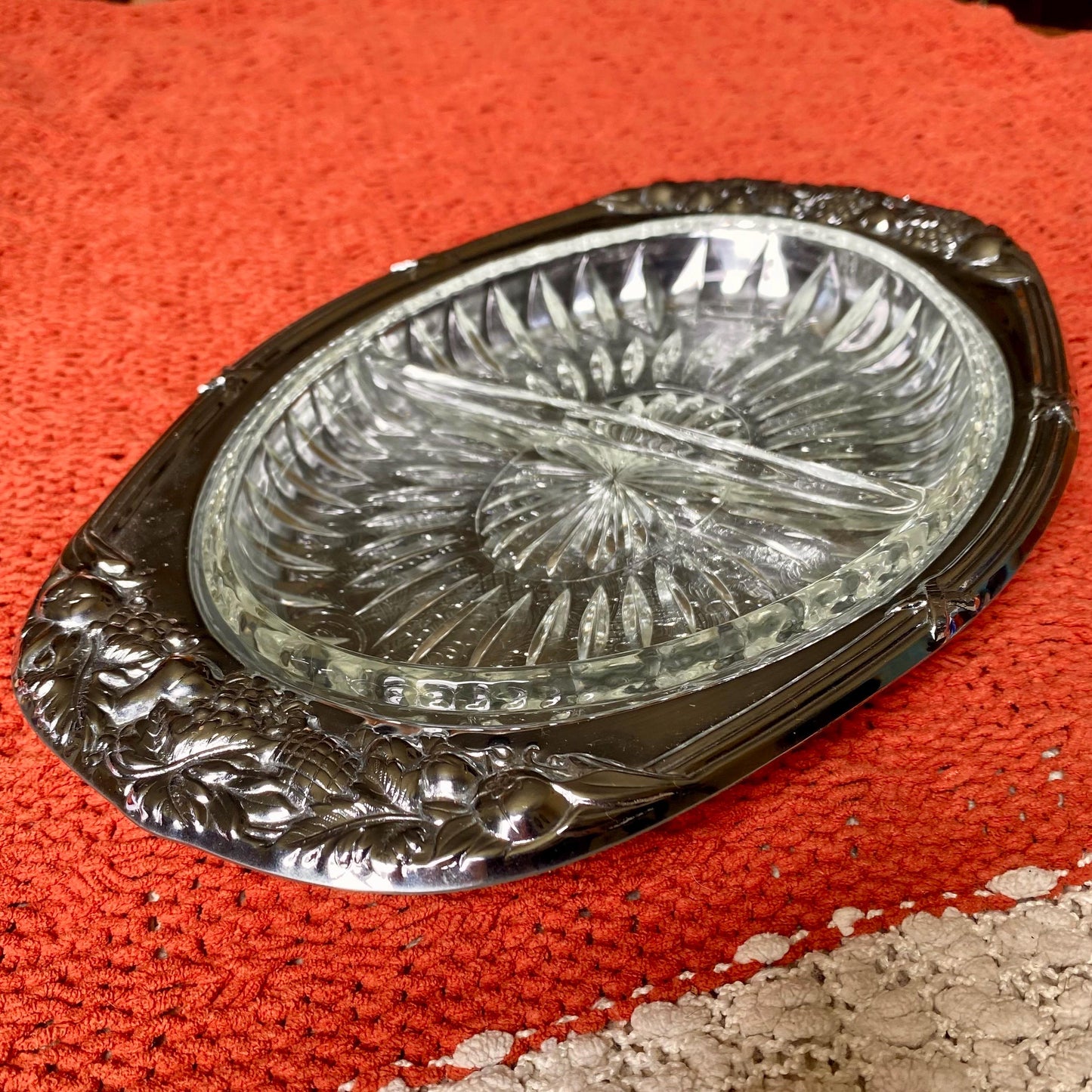 Vintage Shelton-Ware Metal Serving / Trinket Tray with Removable Glass Insert