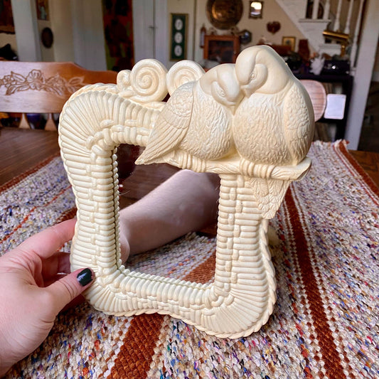 Vintage Burwood Lovebird Doves Mirror and Shelf Two Piece Set
