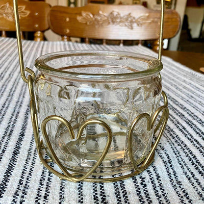 Home Interiors Gold Wire Heart Basket with Removable Glass Jar