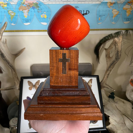 Apple on Wooden Crosa Pedestal