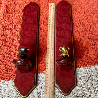 Set of Two Vintage Home Interiors Cherry Wood Wall Sconce / Candle Holders