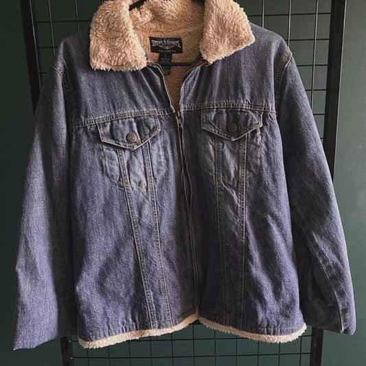 Vintage Steve & Barry's Blue Denim Jacket with Cream Sherpa
