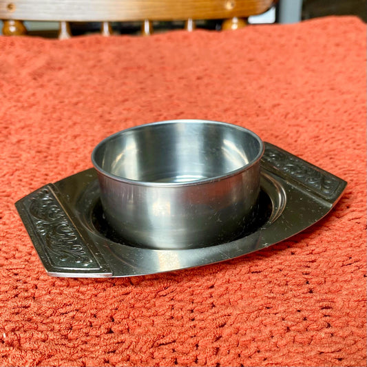 Vintage Mid-Century Modern International Stainless Steel Ornate Chip and Dip Tray
