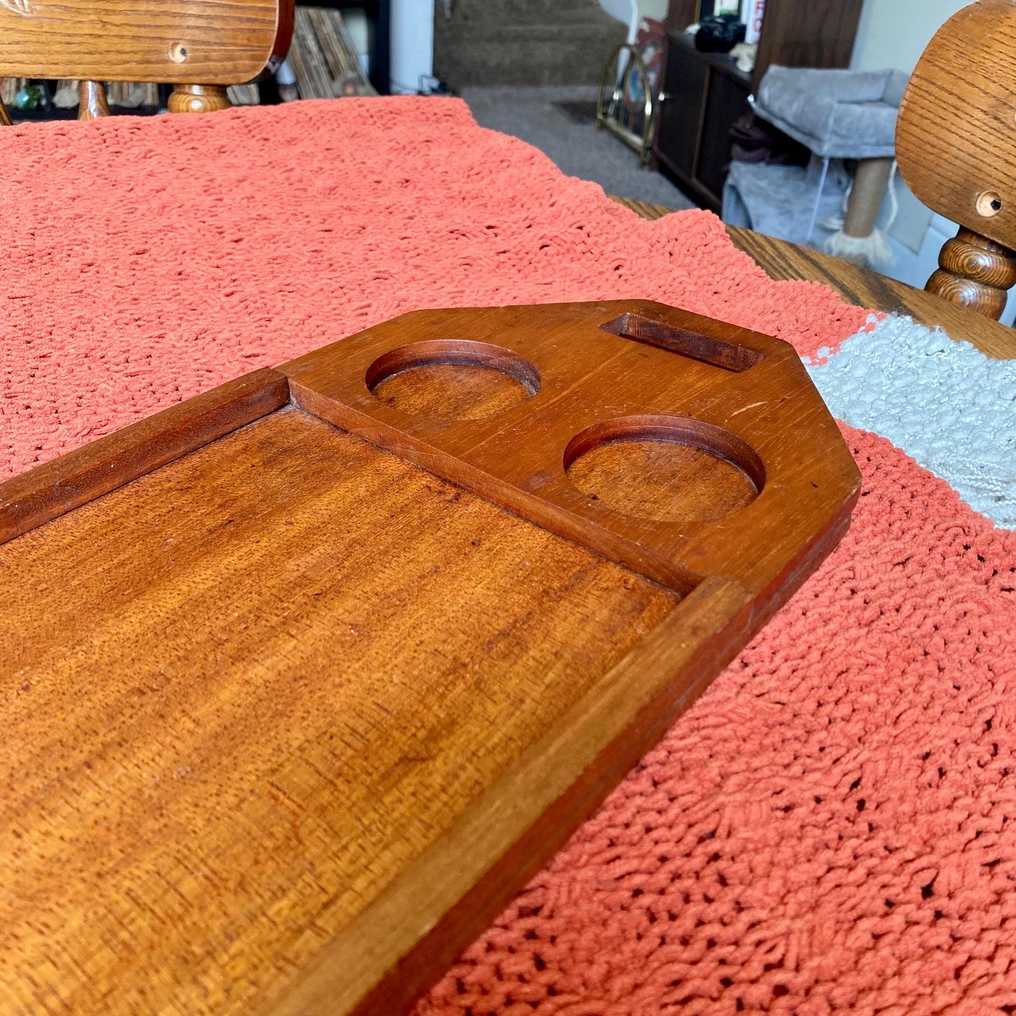 Vintage Mid-Century Modern Teak Wood Serving 4 Person Tray