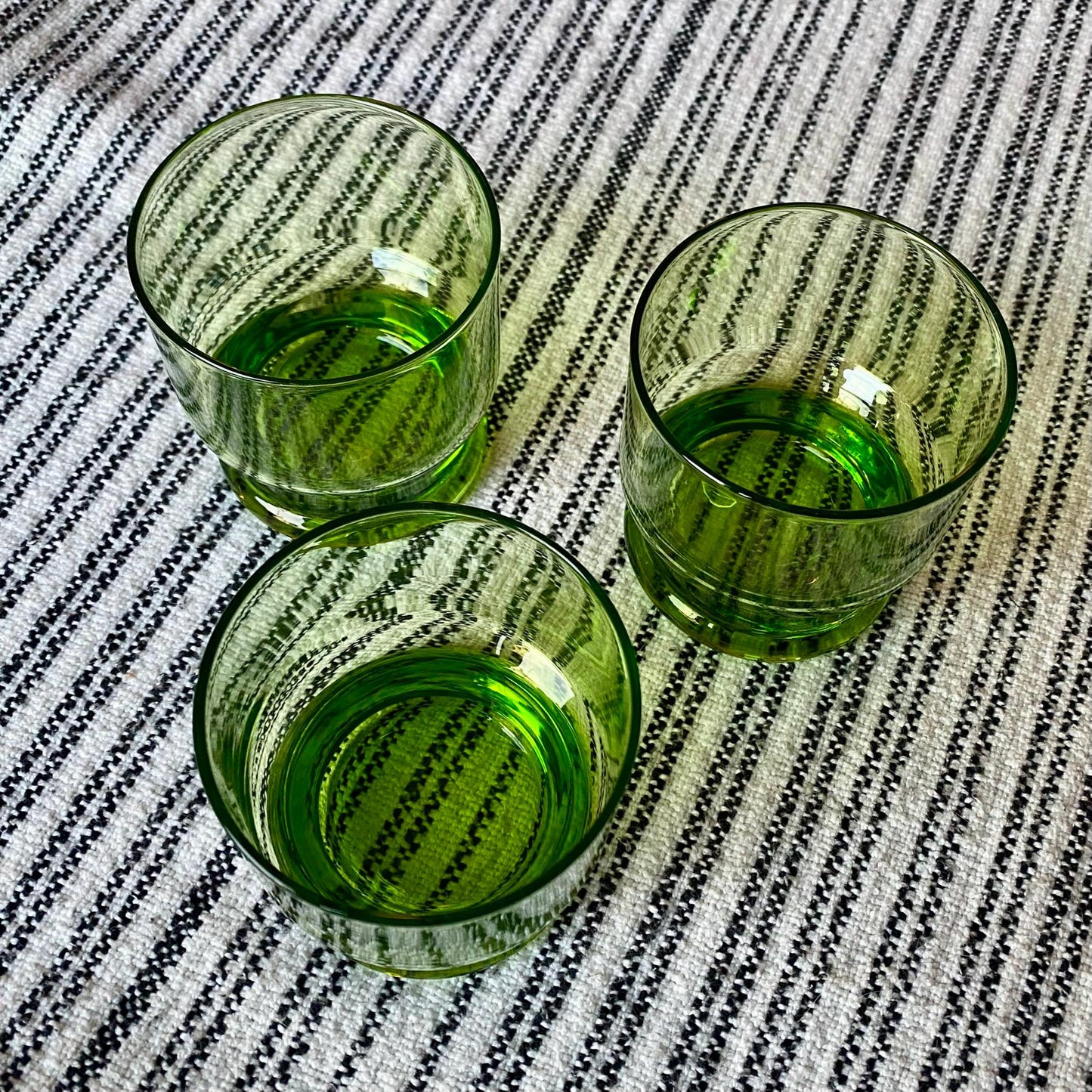 Set of 3 Vintage 1980s Green Green Apple Cocktail Tumblers, Heavy, Double Base