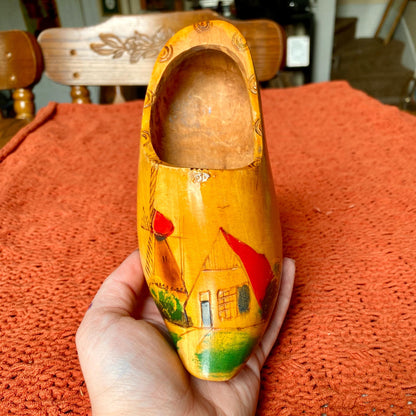 Vintage Authentic Hand Carved Wooden Dutch Clog Wall Hanging - Made In Holland