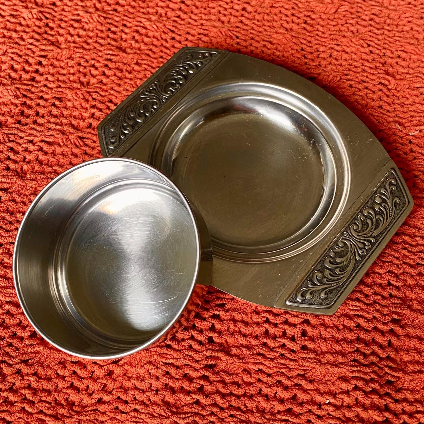 Vintage Mid-Century Modern International Stainless Steel Ornate Chip and Dip Tray