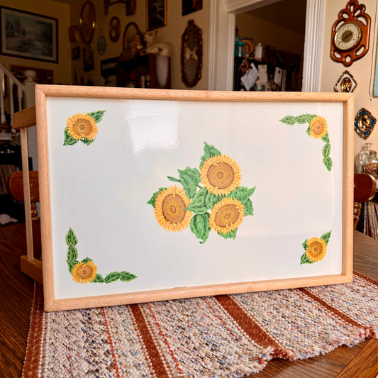 Vintage Sunflower Floral Motif Lap Desk Tray Table TV Tray