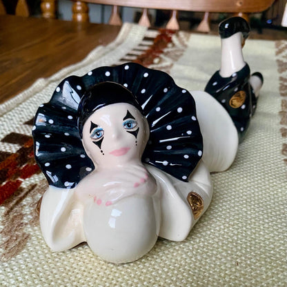 Vintage Hand Painted Ceramic Pierrot Clown Figurine - 80s