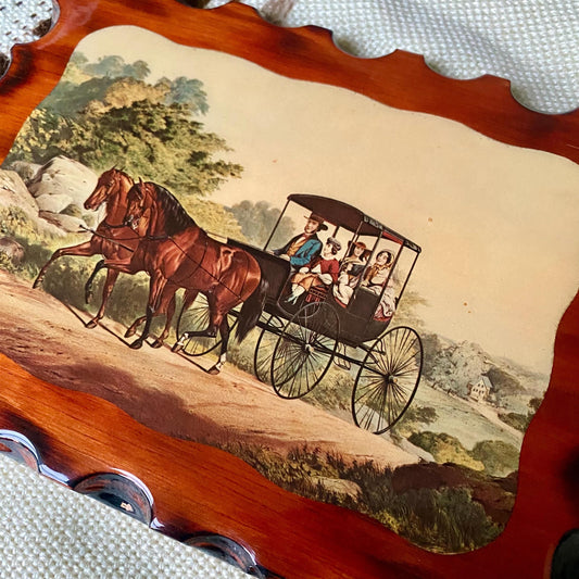 Vintage Currier & Ives Carriage Themed Painting In Resin And Wood