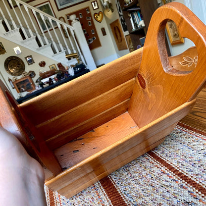 Handmade Vintage Solid Wood Magazine Holder with Heart Cut Outs