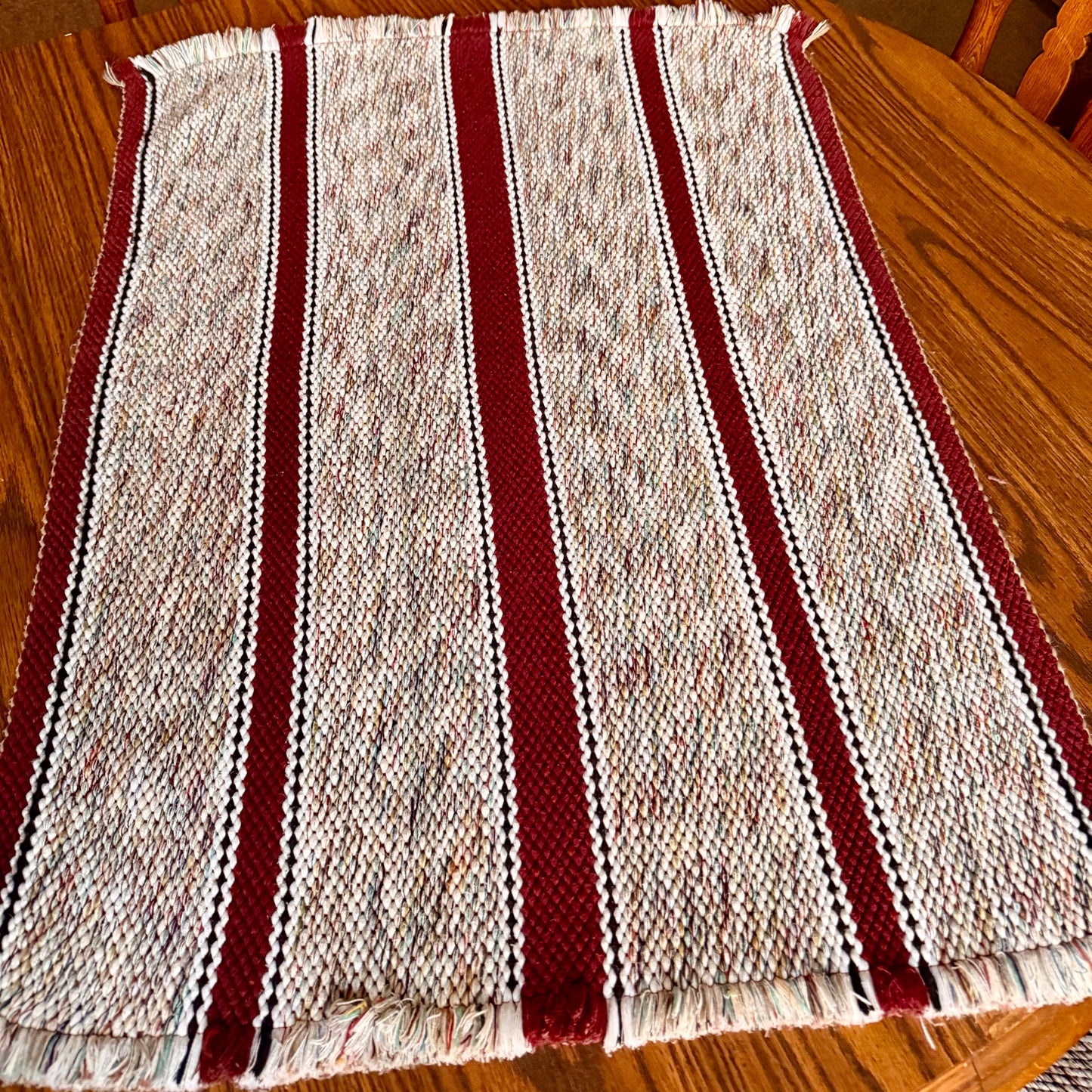 Vintage Handwoven Wool / Cotton Western Rustic Striped Rug