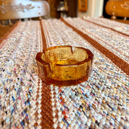 Vintage Mid-Century Modern Textured Amber Glass Ash Tray