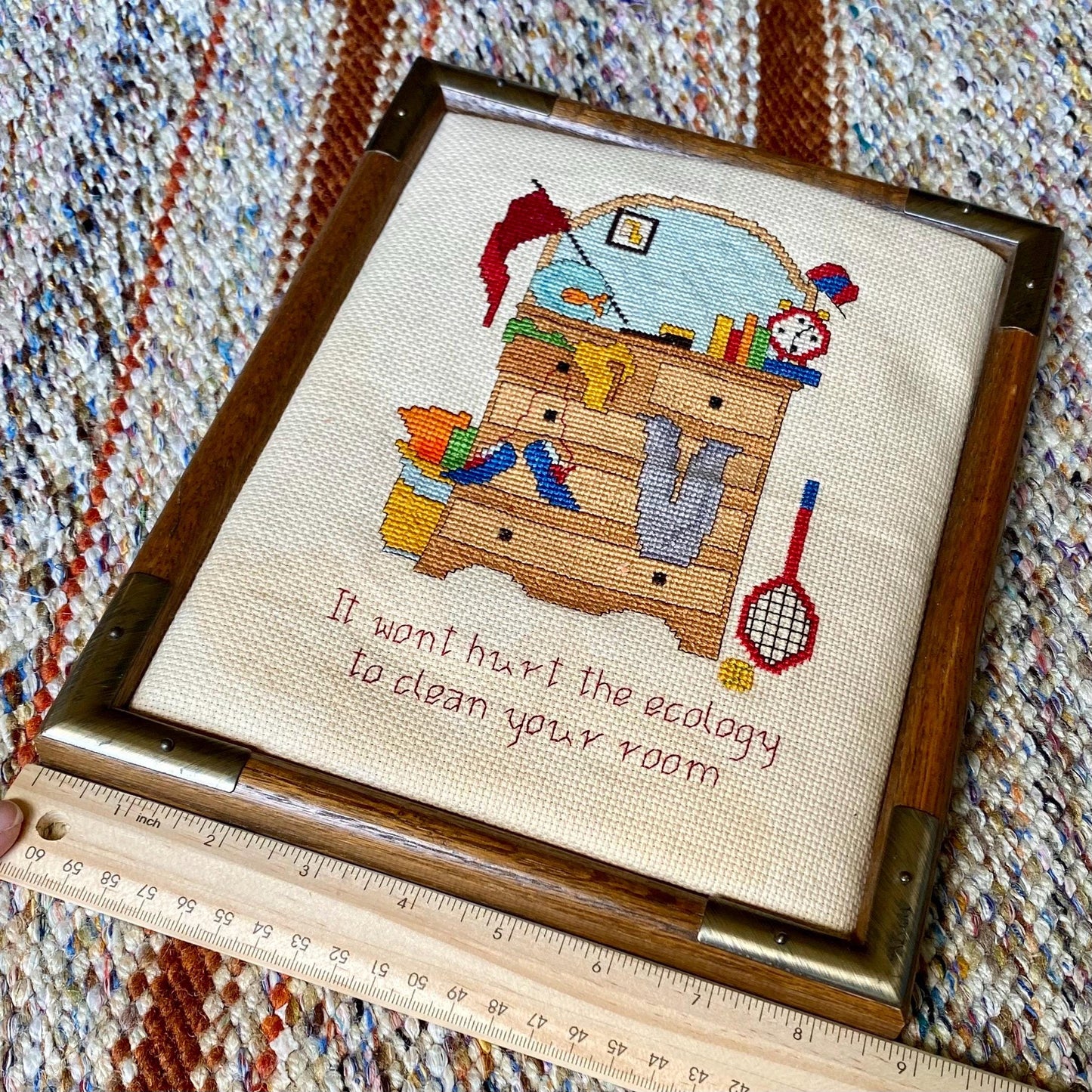 Vintage Messy Room Framed Needlepoint Cross Stitch - Clean Your Room