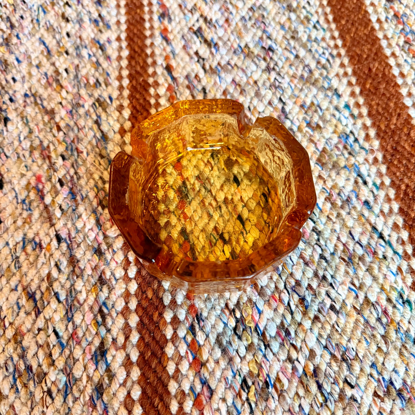 Vintage Mid-Century Modern Textured Amber Glass Ash Tray
