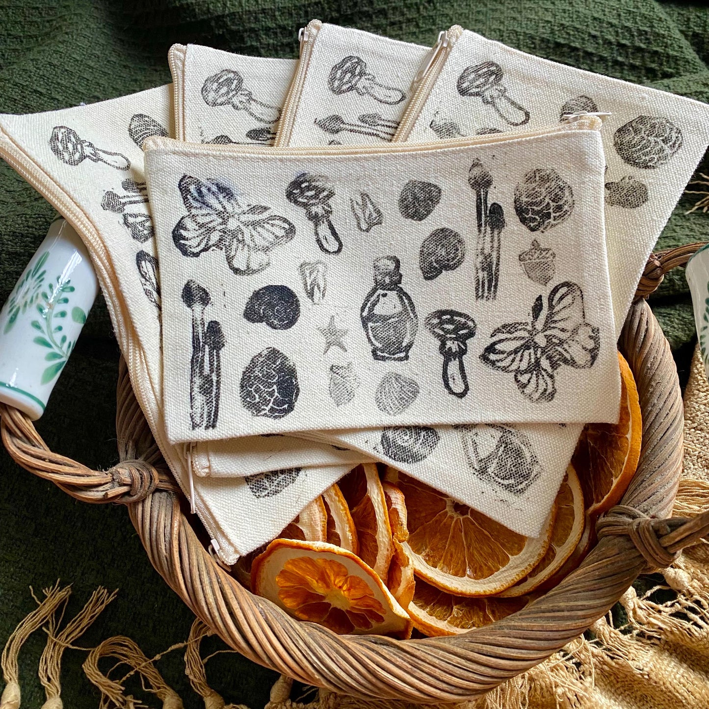 Nature Themed Hand Carved Stamped Pouches