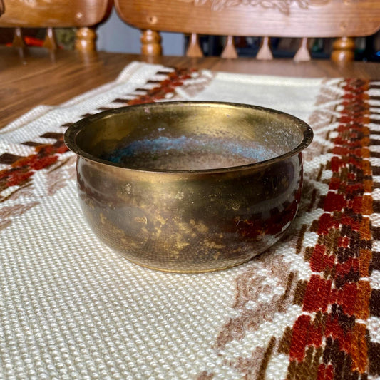 Small Vintage Brass Planter Pot / Decor with Aged Patina