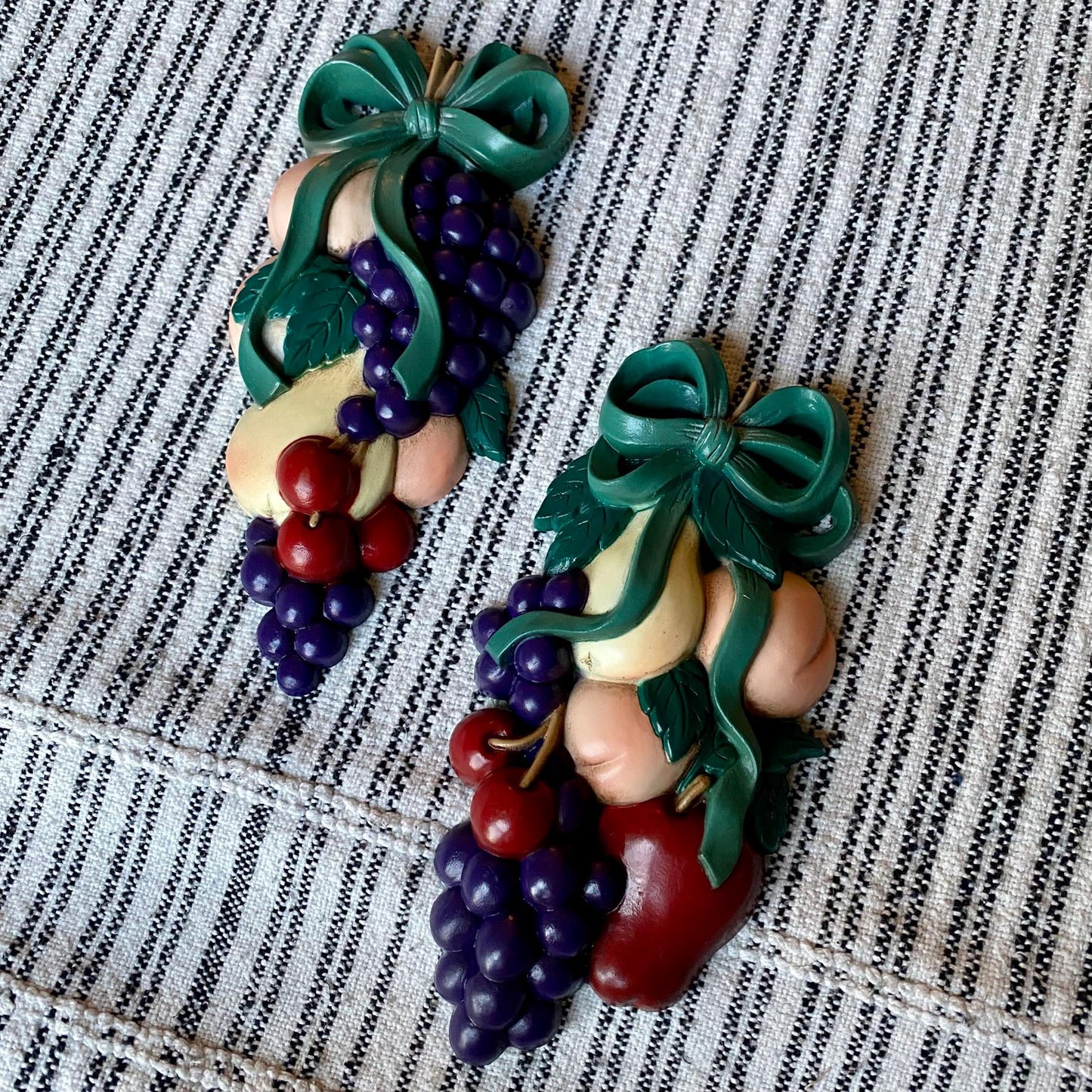 Set of Two Vintage 1995 Burwood Bunch of Hanging Fruits Wall Plaques